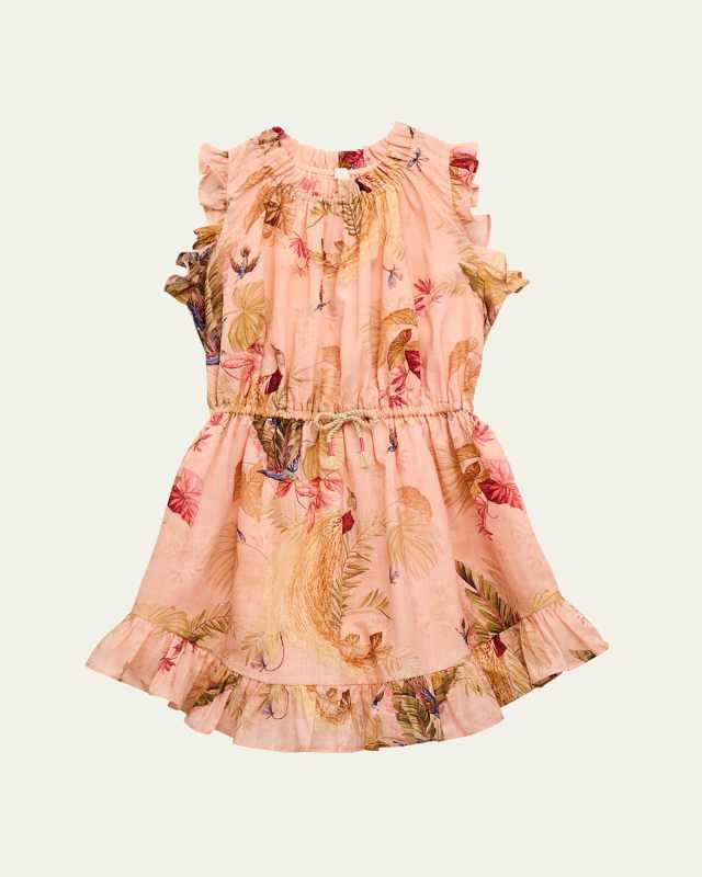 Girl's Rhiannon Feather-Print Dress, Size 1-
